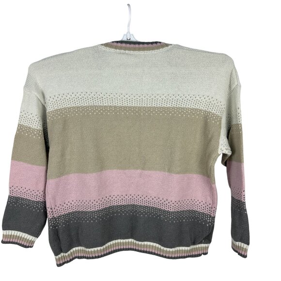 Striped Open-Front Cardigan 3XL Polyester Womens Sweater Pink/Taupe/Gray - Picture 2 of 4